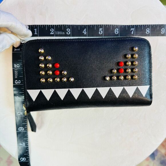 Fendi Black Monster Leather Gold Studded Zip Around Wallet - Picture 11 of 12
